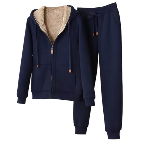 Opiniones de Conjuntos térmicos para Mujer comprados en linea. 41 AGWOLF - Conjunto de 2 piezas de forro polar Sherpa para mujer, conjunto de sudadera con capucha y bolsillos, marino, L