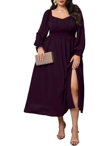 Plus Size Maxi Dresses for Curvy Women Long Sleeve Sweetheart