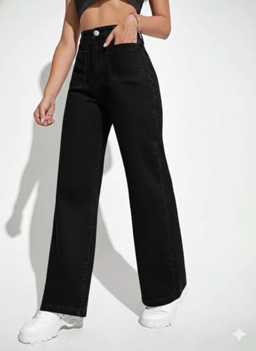 Image of KOTTY Women's High Waist Straight Fit Denim Jeans | Stretchable| Wide Leg & Regular Fit Stylish Wear