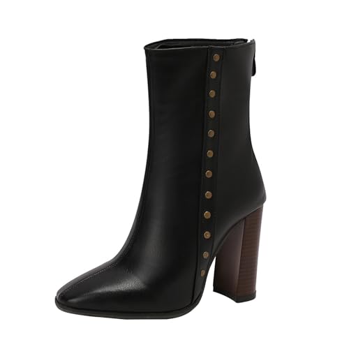 Bottines escarpins bout carré et talon épais 10 cm aux finitions rivets haut de gamme