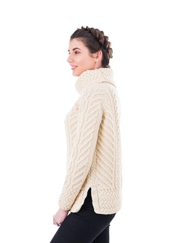 Image of SAOL Aran Irish Sweater for Women - Made of 100% Merino Wool - Ireland Fisherman Cable Knit Ladies Pullover