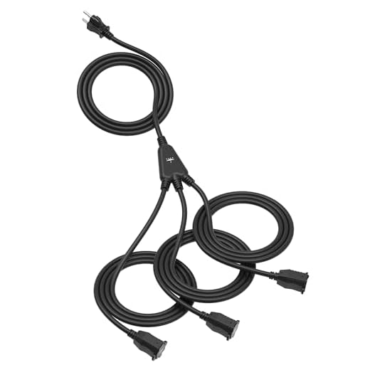 TiFFCOFiO Outdoor Extension Cord with 1 to 3 Splitter Outlets, 25FT Waterproof Cord with Safety Cover, 3 Electrical Outlets for Christmas Decorations, 16 AWG, ETL Listed