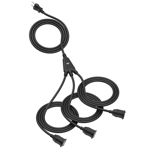 TiFFCOFiO Outdoor Extension Cord with 1 to 3 Splitter Outlets 25FT Waterproof Cord with Safety Cover 3 Electrical Outlets for Christmas Decorations 16 AWG ETL Listed