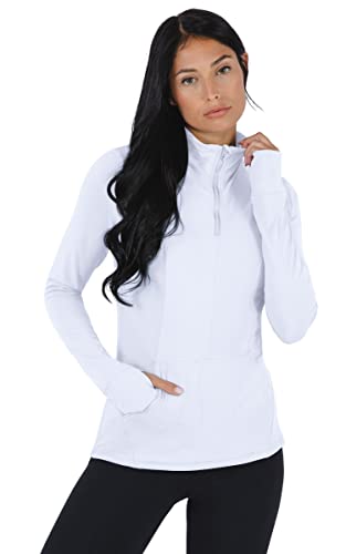 Yogalicious Nude Tech Half Zip Long Sleeve Jacket With Front Pockets - White - Medium #TOP1