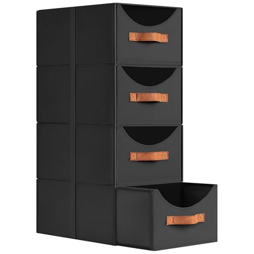 DIMJ Caisson Tiroir - Caisson de Rangement Lot de 4 Boîtes, Boite de Rangement Empilable, pour Chambre, Bureau, Détachable, Combinaison Libre, Noir, 35 x 25 x 17 CM