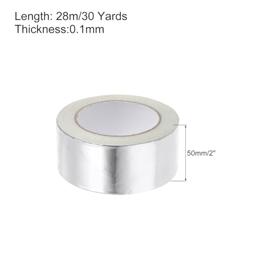 Image of uxcell Aluminum Foil Tape 2 Inch x 30 Yards Silver High Temperature Tape for HVAC, Sealing, Patching Hot and Cold Air Ducts 4 Pcs