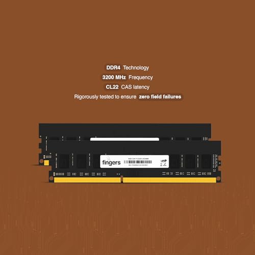 Image of FINGERS Desktop RAM - 16GB Capacity (DDR4, 3200 MHz Unbuffered DIMM Memory, CL22 Latency, Intel /AMD Compatible, Easy Installation, 3-Year Warranty for Enhanced Desktop Performance) Make in India