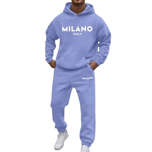 Survêtement en coton pour homme - Survêtement d'intérieur - Tenue décontractée - Sweat à capuche à manches longues avec poche et pantalon avec cordon de serrage -...