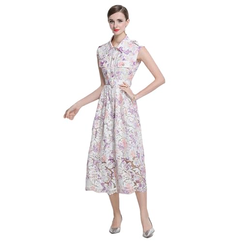 Robe longue en dentelle soluble JYHBHMZG cintrée à boutonnage simple