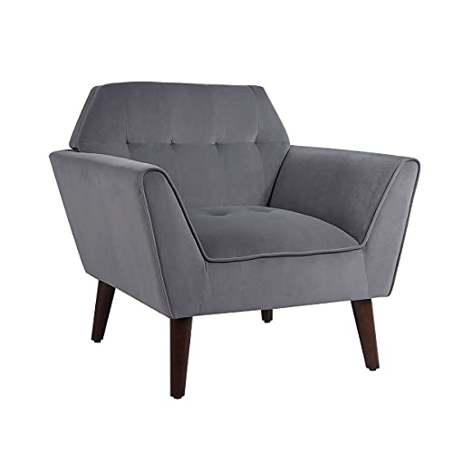 MELLCOM Mid Century Wingback Arm Chair, Modern Upholstered Fabric High Back Accent Chair with Wood Legs, Upholstered Single Sofa Club Chair for Living Room, Bedroom, Sitting Room, Grey