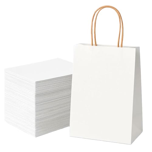 Pack de 50 Bolsas de papel kraft grandes con asas 32 x 40 x 12 cm bolsas para regalos. Bolsas para comercios, para ir a la compra de papel biodegradable, reutilizables ideales para regalar. (BLANCAS)