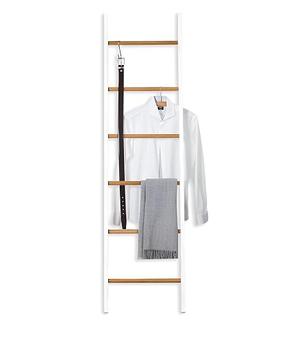 Toallero Escalera de 6 Niveles de Bambú, Estantería de Escalera Inclinada, Toallero de Pie de Escalera, Toallero de Baño para Colgar Toallas, Ideal para el Hogar y el Baño, 159x40x2cm
