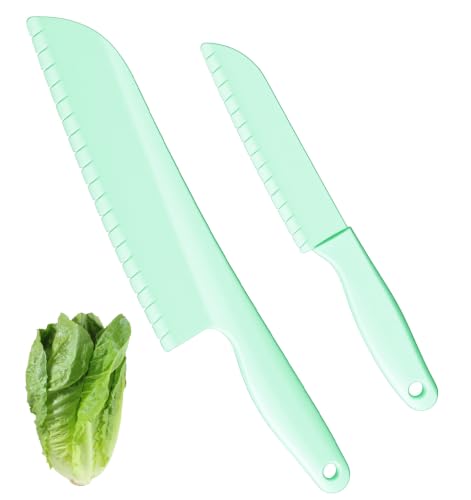 Thrymme 2 Pcs Plastic Lettuce Knife, Lettuce Knife to Prevent Browning Kitchen Cooking Plastic Serrated for Veggies, Salad, Fruit, Cake, Bread and More