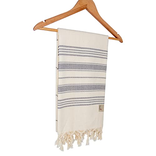 Dandelion - Ivory Basic Pattern - Naturally-Dyed Cotton Turkish Towel Peshtemal - 71X39 Inches - Gray #TOP1