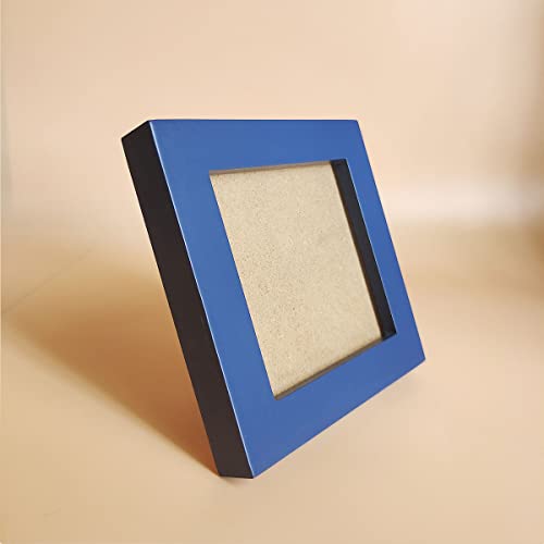Image of 4x4 Picture Frames Blue Solid Wood Frame, Plastic Panel (Film Needs to be Removed) Table or Wall.Front Window Opening 3.5x3.5 inch.