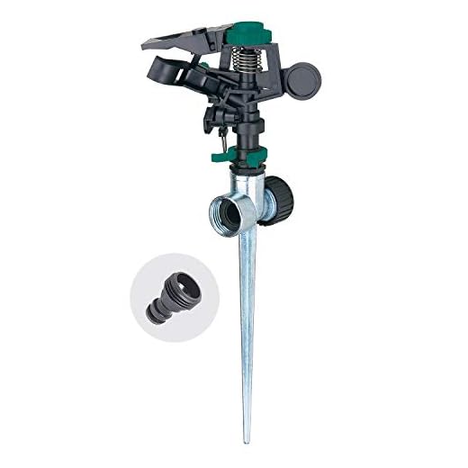 Melnor 65052-AMZ Plastic Pulsating Sprinkler on Metal Spike with QuickConnect Product Adapter Amazon Bundle