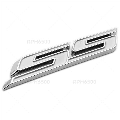 Image of 2Pcs Slant SS Emblems Side Car Badge Decal Compatible with Chevy Camaro Impala Malibu Holden 2010-2026 (Chrome White)