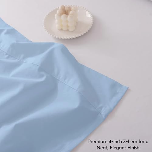 Image of Light Blue King Flat Sheet Only, Soft 100% Cotton Top Sheets | Sateen Weave 1 Piece Cool & Breathable Luxury Hotel Quality Bed Sheets, Extra Soft and Comfy - Wrinkle Free Bedsheet