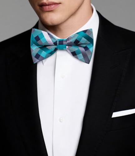 Image of Dubulle Mens Paisley Striped Bowtie Set Pre-tied Bowtie for Men and Pocket Square Set Wedding Business