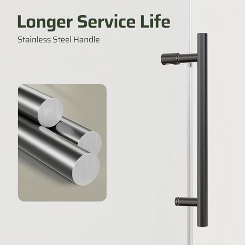 Image of 46-48 inch W x 76 inch H Frameless Sliding Shower Door, Bathroom Soft-Close Shower Glass Doors with 5 /16 inch (8mm) SGCC Tempered Glass and Stainless Steel Hardware, Reversible Installation, Matte Black