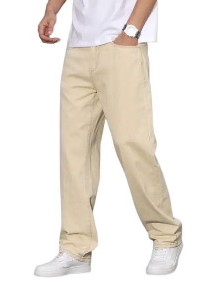 comfits Men's Loose Fit Baggy Denim Jeans, Beige, Casual Style-picture-22