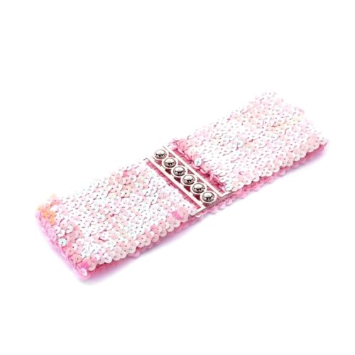Female Sequins Waist Belt Fashion Elastic Belt Universal Dress Decorative Accessories Glittering Waistband For Jeans Pants Dress(Pink)