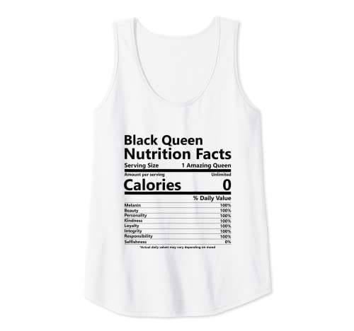 Mujer Información nutricional Black Queen Afro Melanin Black History Camiseta sin Mangas
