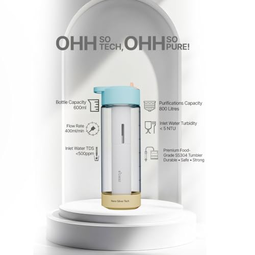 Image of ZeroB H2OHH Portable Water Filter Bottle - 600ml | Removes 99.9% Bacteria & Viruses | Durable TRITAN Material | Instant Purification | Eco-Friendly Travel & Fitness Bottle (CORAL BLOOM)