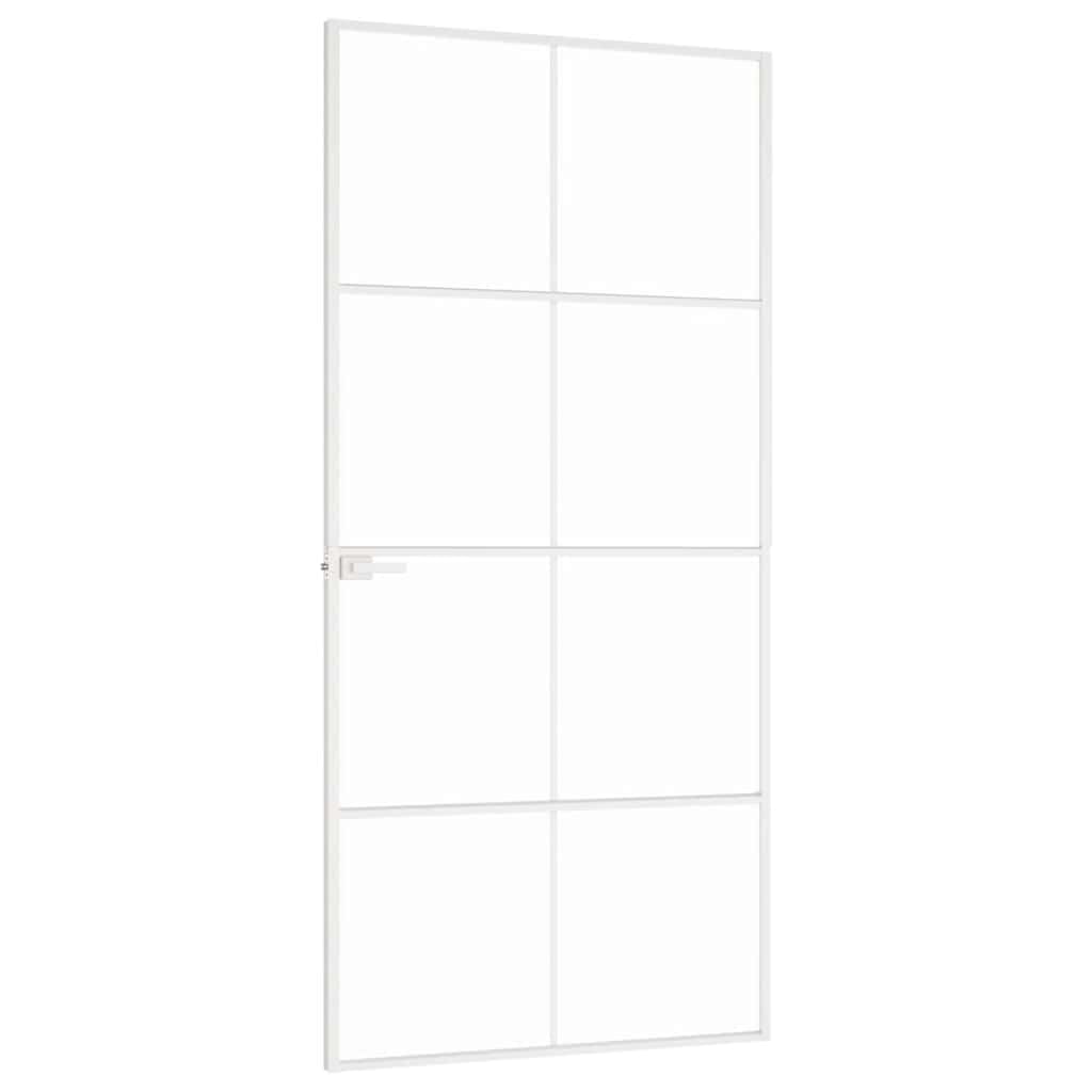Drzwi wewnętrzne białe 93 x 201,5 cm szkło hartowane i aluminium SlimHardware materiały budowlane drzwi domowe