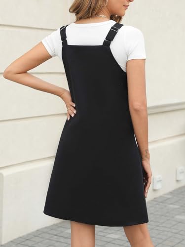 Cupshe CAA05A3M083AAL Women'S V Neck Wide Straps Pockets Sleeveless A Line Mini Overall Dress Black thumb #2