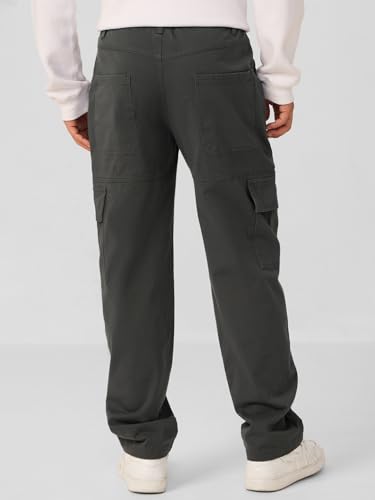 Image of The Souled Store Cargo: Men and Boys Buttoned Waist Solid Cotton Twill Lightweight Stretchable Multi Pocket Everyday Straight Fit Cargo Pants
