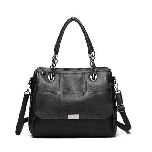 ALWY Bolsa Feminina Couro Ombro Mão Grande, Bolsa Lado Tote Bag Transversal Executiva Presente Trabalho Casual (Preto)
