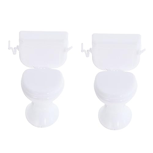 VICASKY 2pcs Simulated Toilet White Mini Rug Dollhouse Bathroom Bauble Babies Dolls Doll House Furniture Decoration Home Accessories Plaything Toilet Plaything Plastic