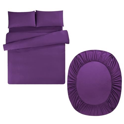 Aisbo Double Duvet Set with Sheet - Purple 4 Pieces Microfiber Bedding Set for Double Bed Includes Duvet Cover Fitted Sheet and Pillowcases