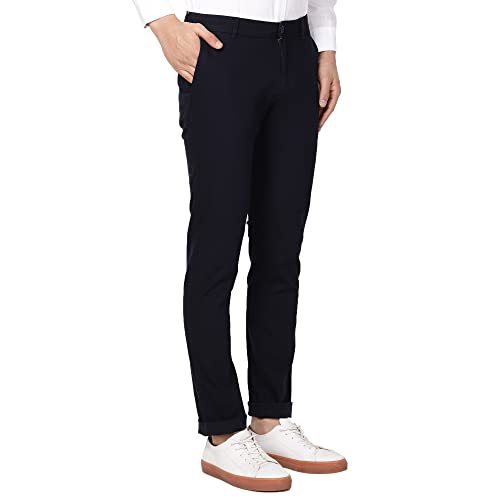 Image of Blackberrys Men's Textured Beige Slim-Fit Trousers |Office Wear & Casual Wear