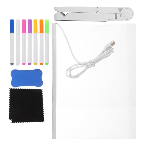 BESPORTBLE Pizarra Acrílica Iluminada LED 30x20 Cm Soporte Ajustable y 7 Bolígrafos de Colores, Tablero de Mensajes Borrable para Dibujo y Escritura a Mano, Bloc de Notas Luminoso para Hogar