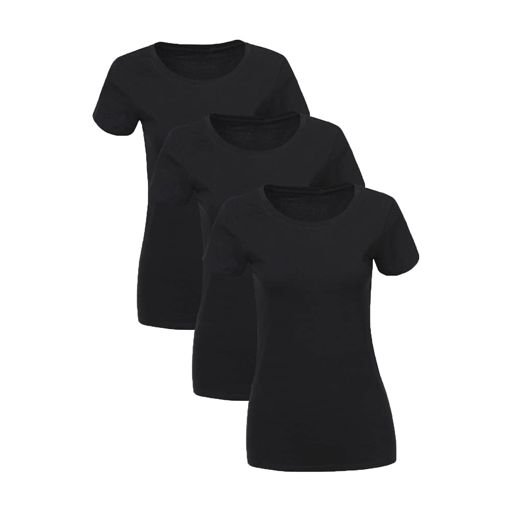 LiKing Camisetas para Mujer Manga Corta Algodón Cuello Redondo Top Casual para Verano,Pack de 1/3 6101