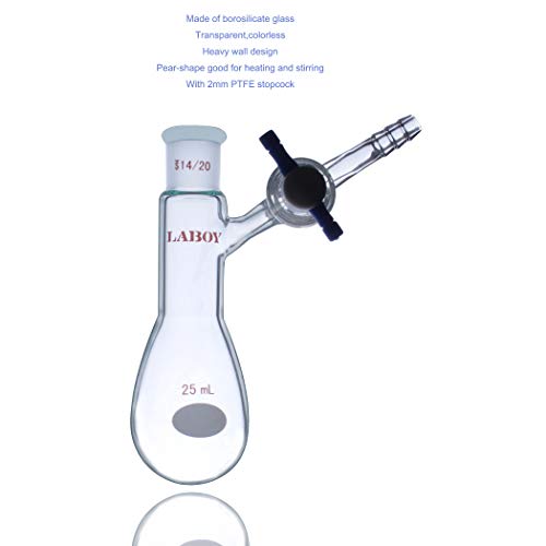 Laboy Glass 25ml Airfree Reaction/Storage Schlenk Flask With PTFE Stopcock & 14/20 Joint Lab Glassware
