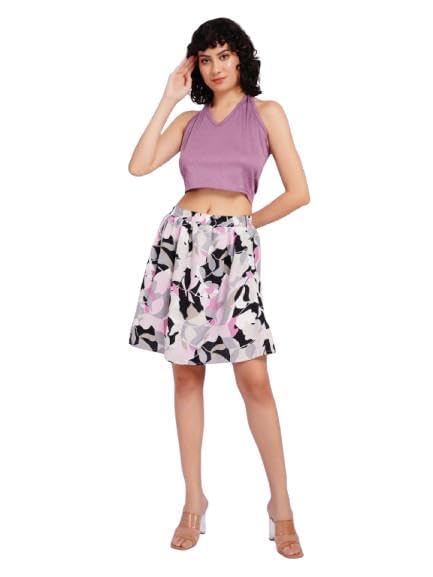 Women’s Grey Printed Flared Mini Skirt (in, Alpha, L)-image-27