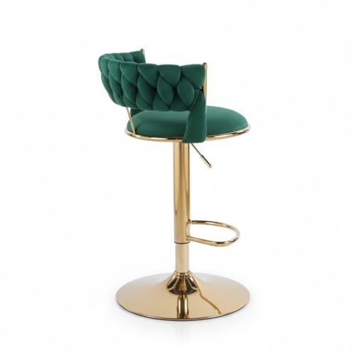 Image of Creative Green Velvet Bar Chair | Modern Adjustable Bar Stool for Home, Kitchen & Bar Use | Electroplated Metal Base | 1.87 Feet Seat Height | Tufted Design | Qty 1