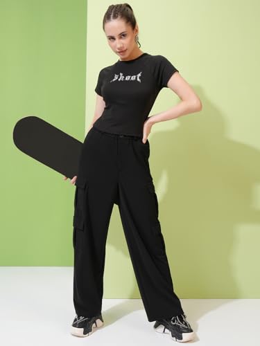 Image of Tokyo Talkies Pure Cotton Straight Wide Leg Cargo Pants |Relaxed Fit Utility Trousers