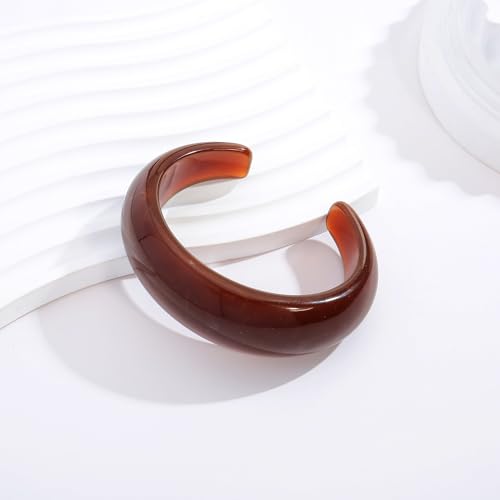 WOWORAMA Acrylic Resin Cuff Bracelet for Women Colorful Acrylic Dome Open Bangles Beige Tortoise Brown Chunky Mottled Acetate Resin Bracelets Jewelry
