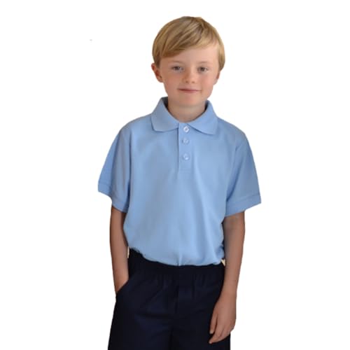 Image of unik Boy's Premium Quality Pique Polo Uniform Shirt Short Sleeve White Sky Blue Navy Hunter Green Burgundy Black Red