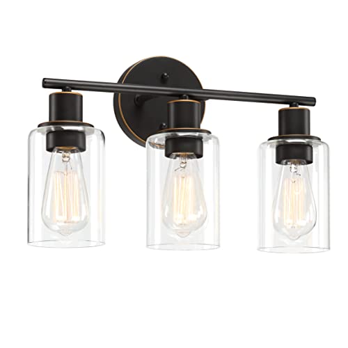 Pia Ricco Bathroom Vanity Light Fixtures, 3-Light Bathroom Wall Lights with Clear Glass Shades, Oil...