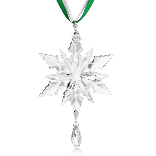 2025 Annual Christmas Ornaments Crystal Snowflake Star - Christmas Tree Ornaments Pendant Sun Catcher Home Hanging Decor (2025 White Crystal 3 Layers)