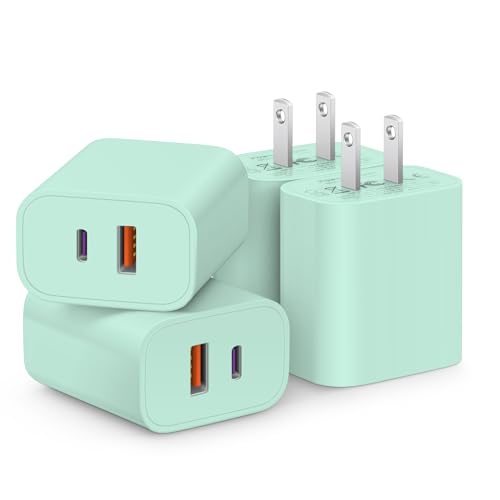 Image of [4 Pack] USB C Charger Block Fast Charging Multiport Adpater [PD 20W USB-C & QC 3.0 USB-A Port] for iPhone 17 /16 /15 /14 /13 /12 /11 /X /8, iPad, Galaxy, Google & More [Green]
