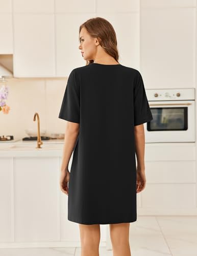 Image of Ekouaer Womens Cotton Nightgown with Pocket Short Sleeve Sleep Shirt S-2XL