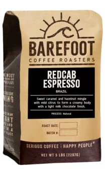Barefoot Coffee "Redcab - Espresso" Dark Roasted Whole Bean Coffee - 5 Pound Bag