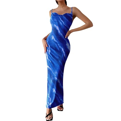 Image of Women's Spaghetti Strap Maxi Dress Floral Print Bodycon Long Dress Summer Beach Vacation Wedding Guest Outfits