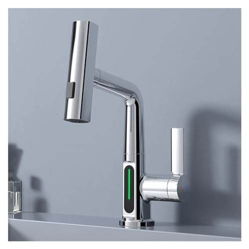 Robinet l'Évier de Salle de Bain Noir Extractible avec Écran Température